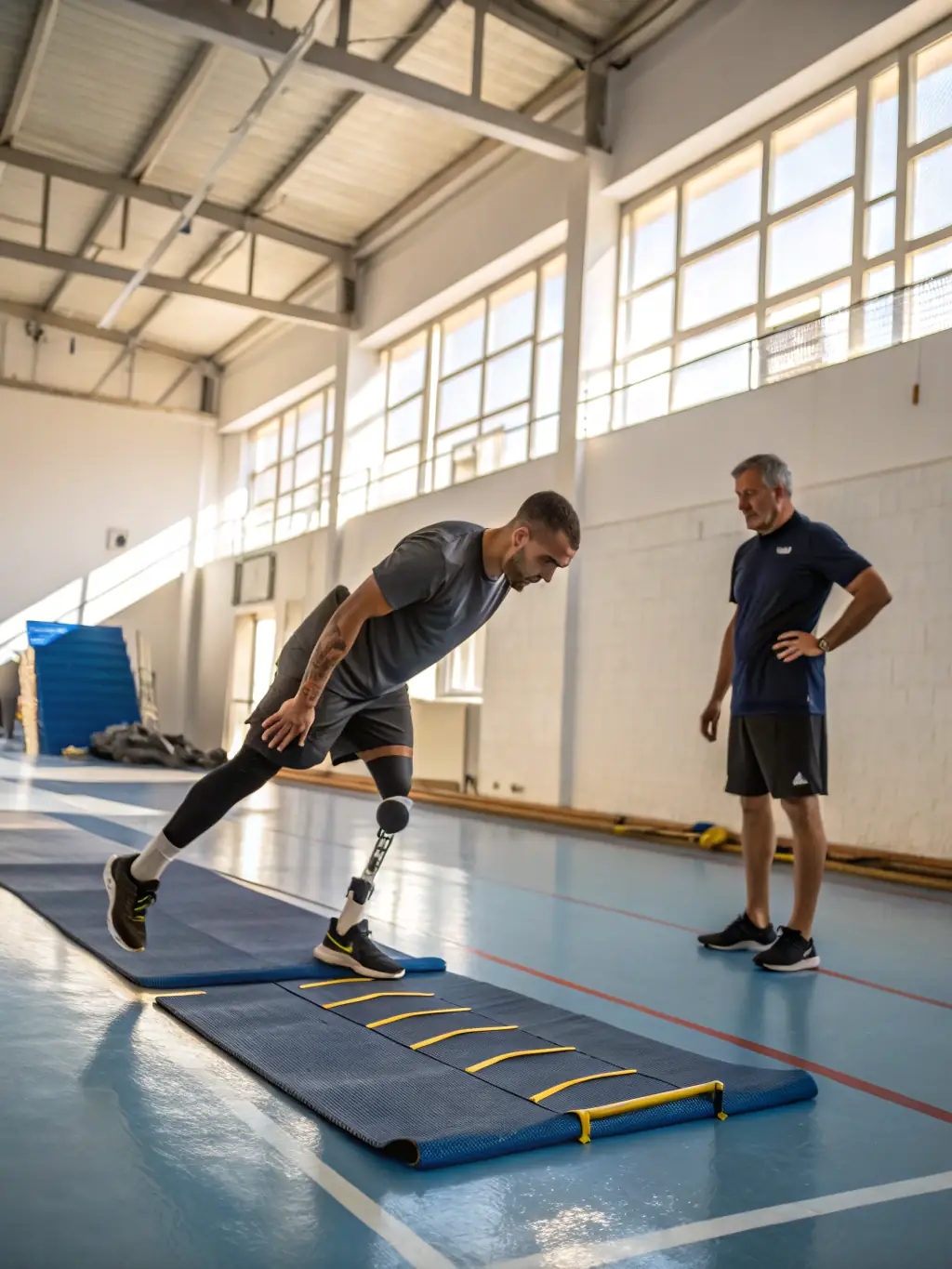 A close-up of a swimmer with a visible disability being assisted by a supportive coach in the water, highlighting accessibility and personalized support at the club.